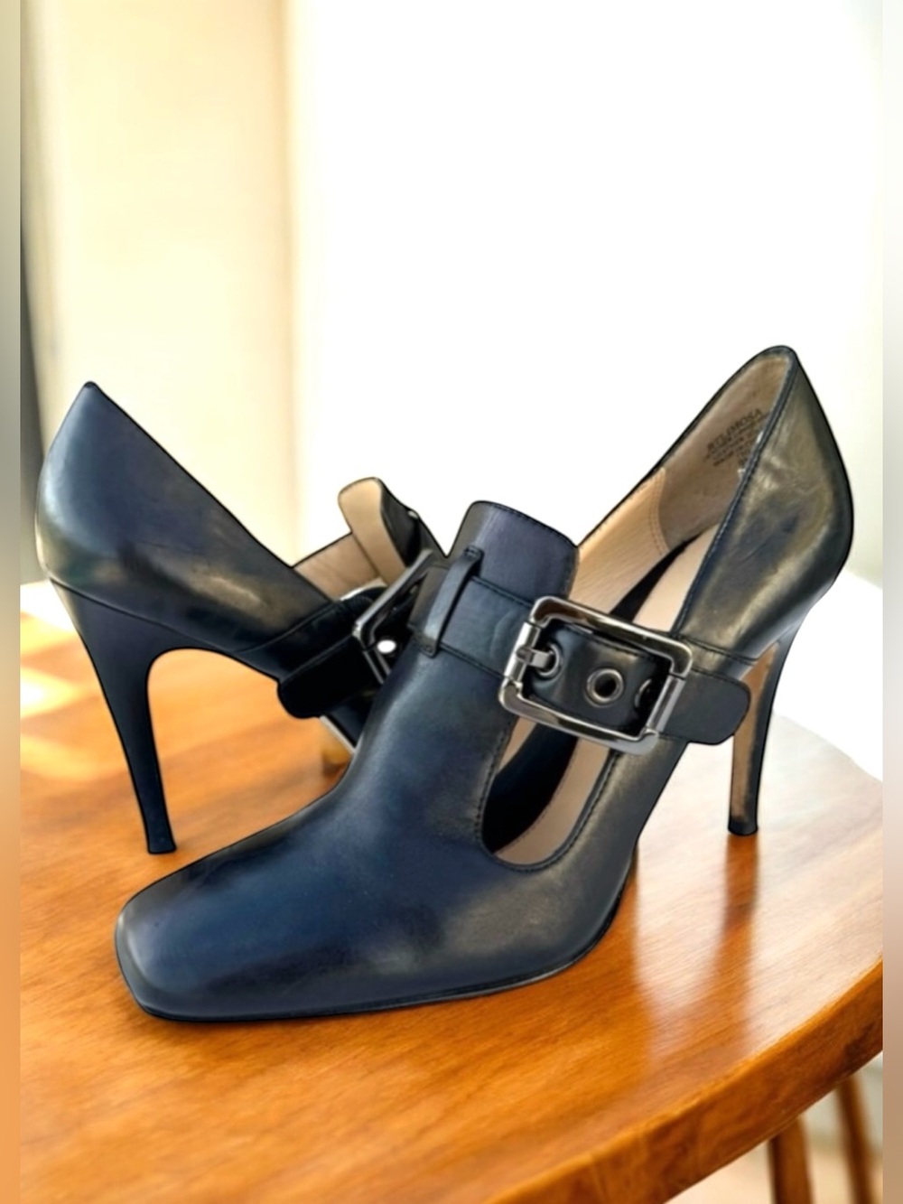 Boutique 9 Limosa Black Leather Buckle Strap Stiletto Heel Pumps Women’s